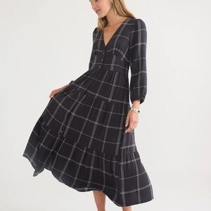 Marine Layer Plaid Maeve Maxi Dress Charcoal  Size Large